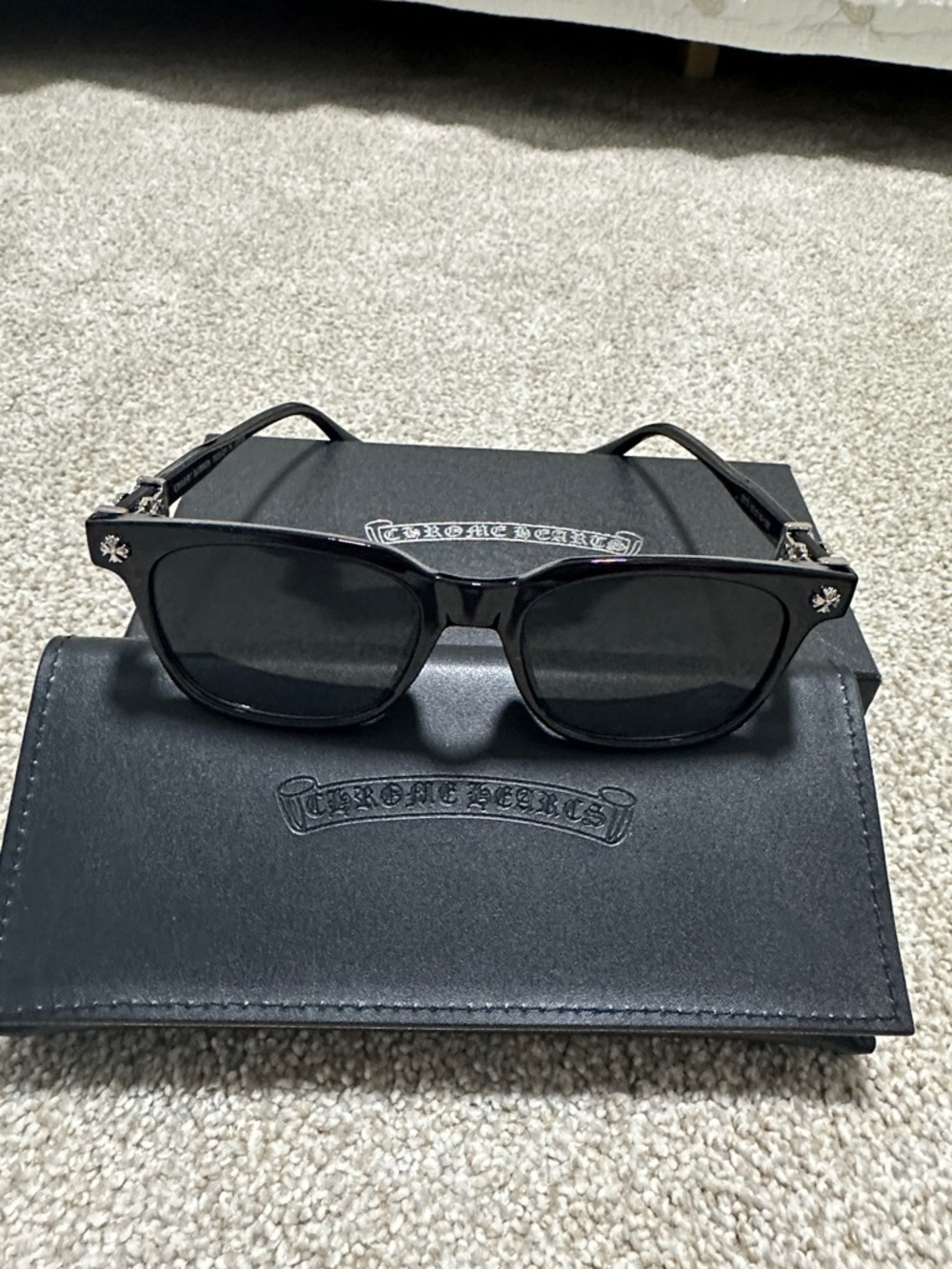 Chrome Hearts Black Sunglasses with Silver Fleur-Decor